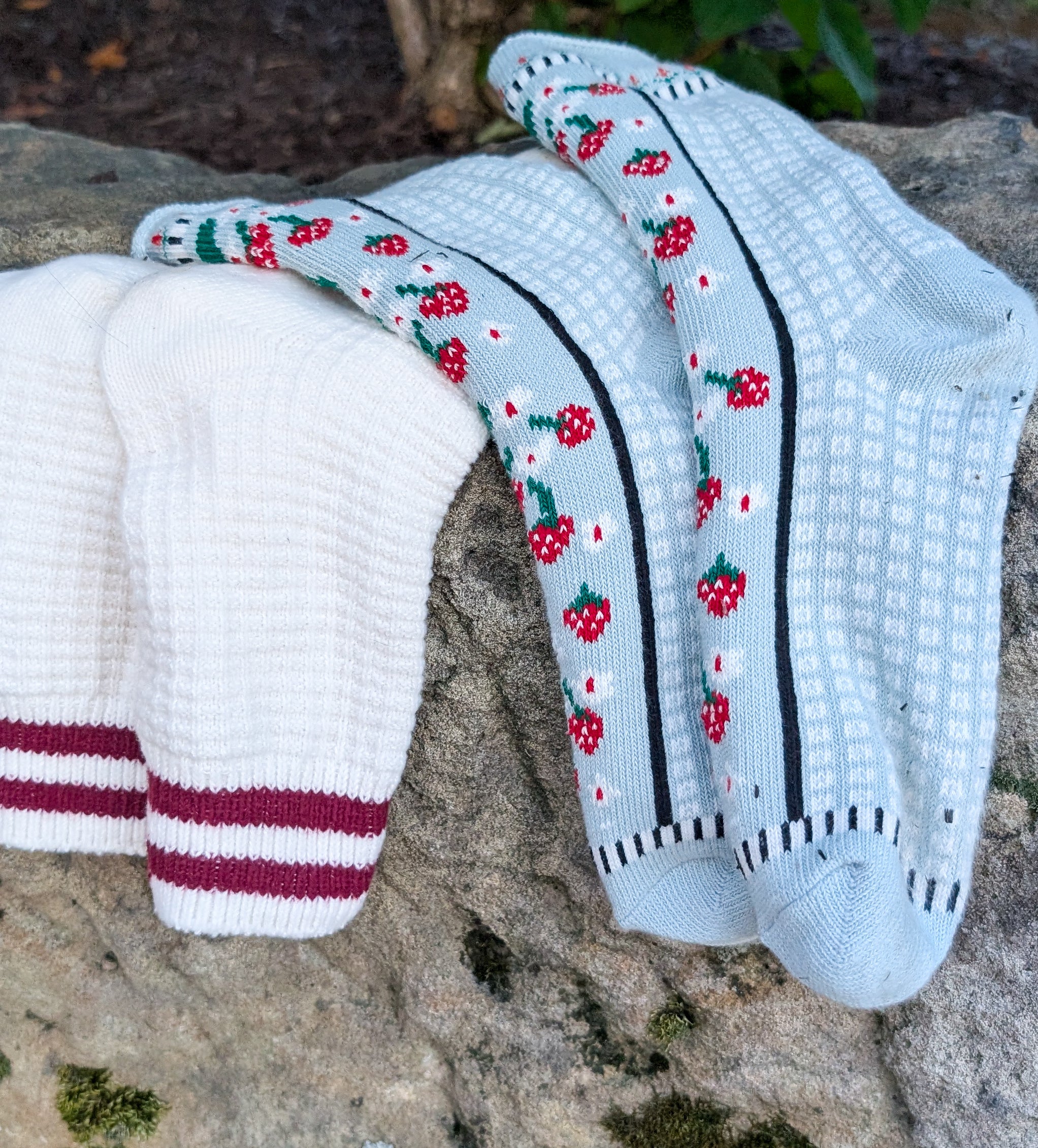 Strawberry Knit Socks in Sage