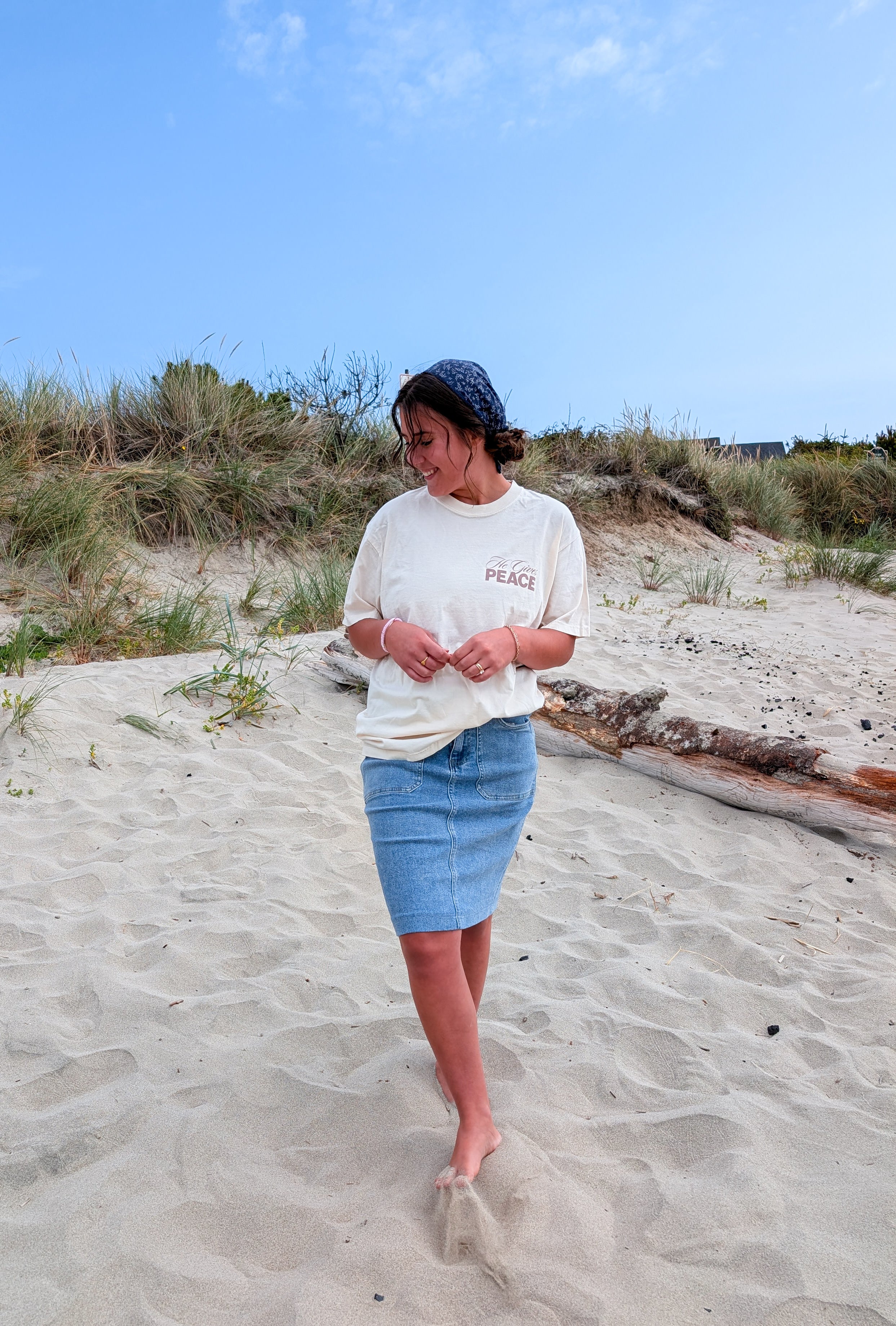 He Gives Peace Graphic Tee in Tan