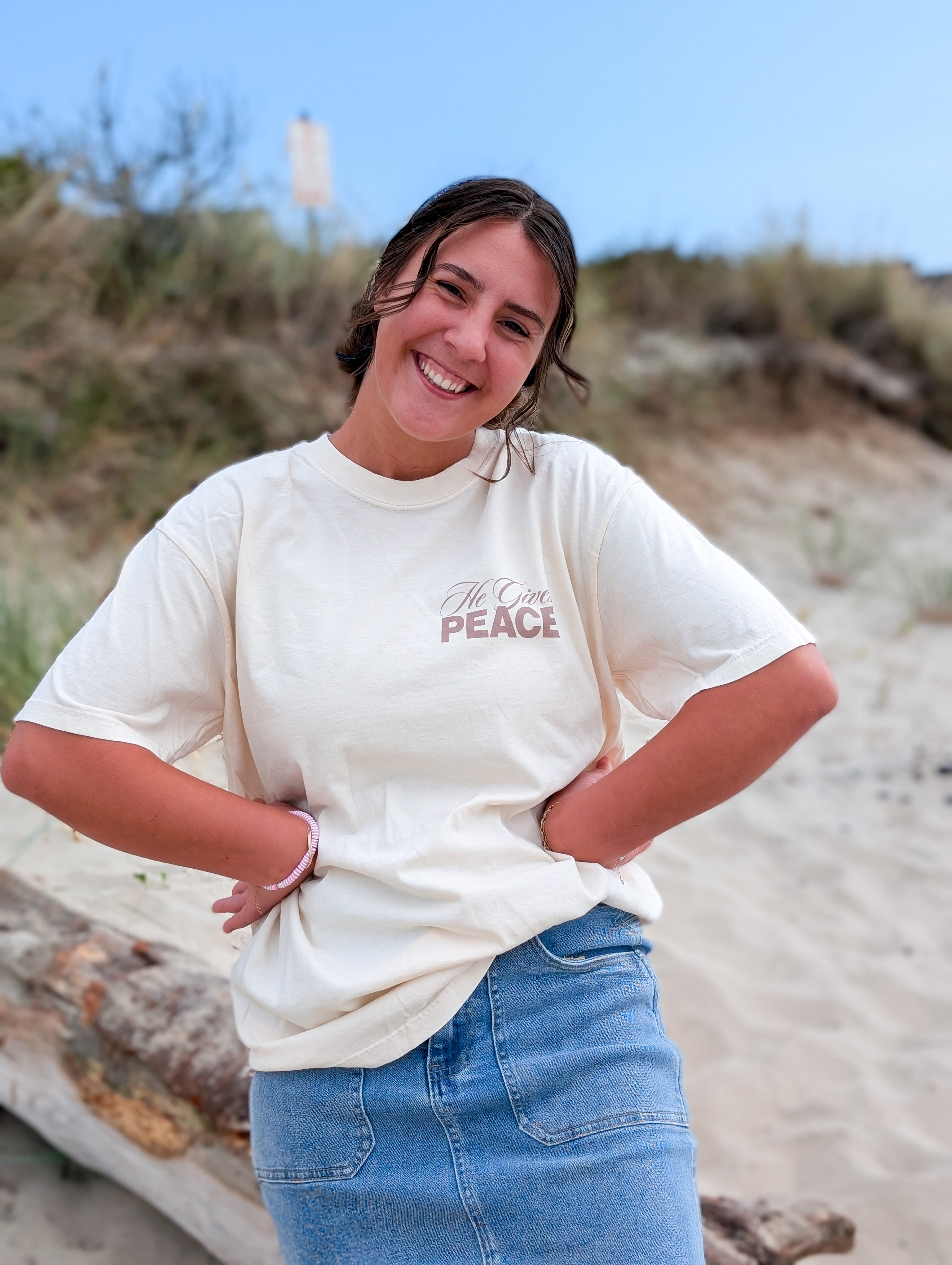 He Gives Peace Graphic Tee in Tan