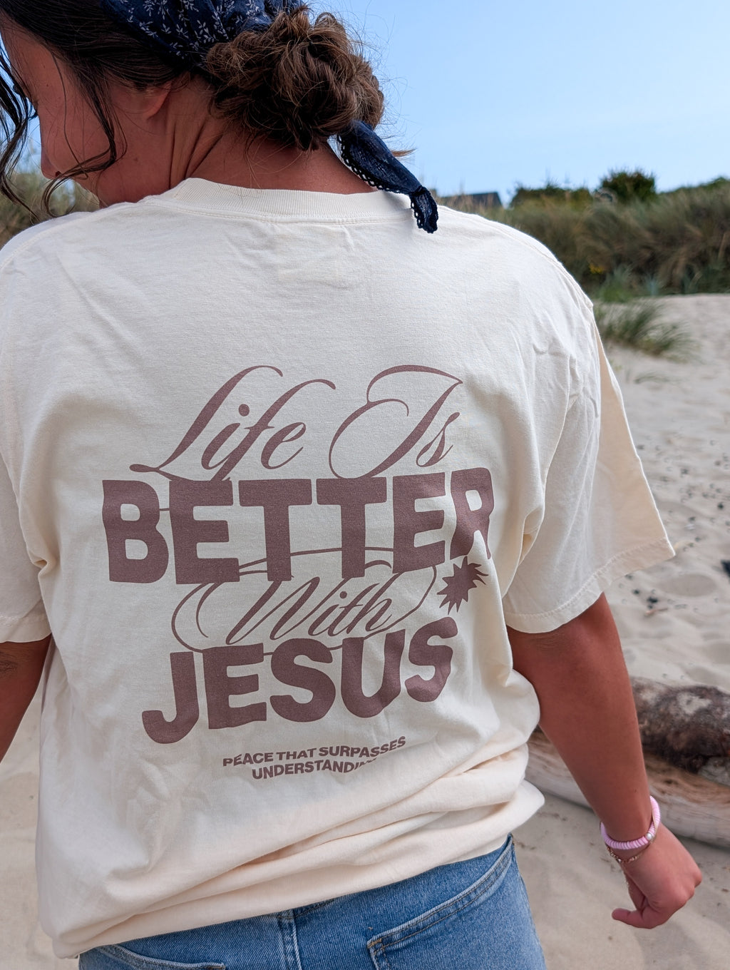 He Gives Peace Graphic Tee in Tan