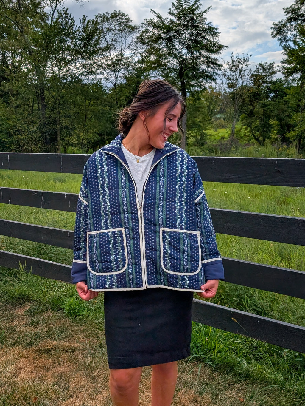 'Ember' Quilted Jacket in Navy