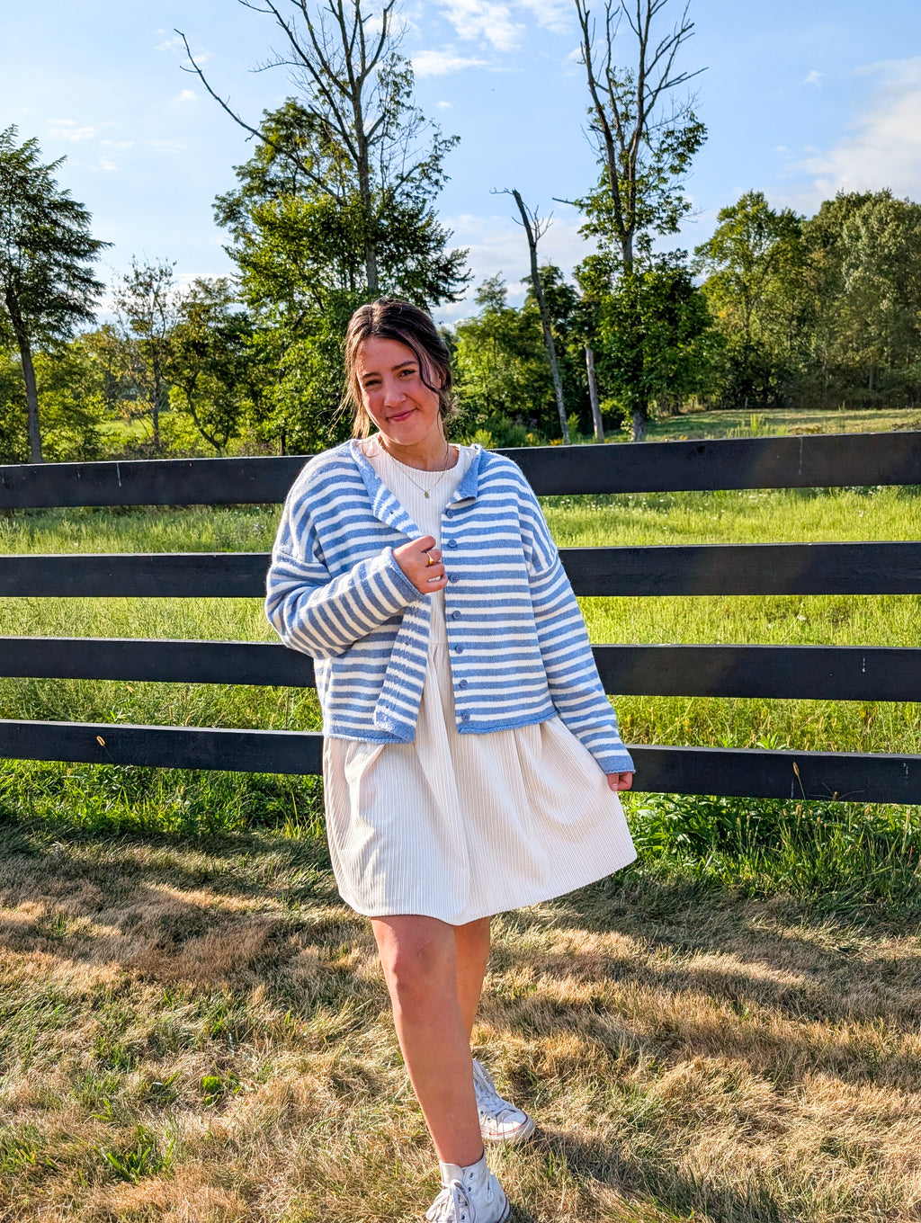 'Miles' Stripe Button Down Cardigan in Ivory