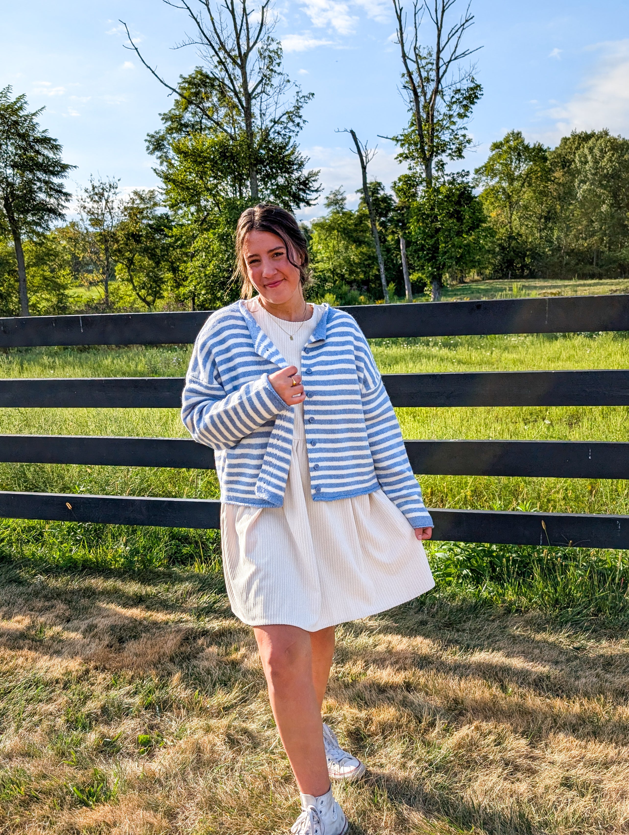 'Miles' Stripe Button Down Cardigan in Ivory