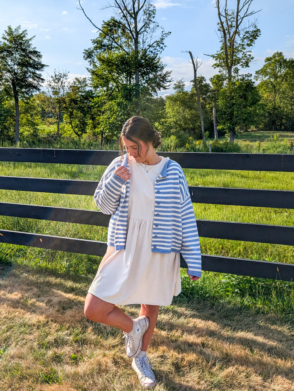 'Miles' Stripe Button Down Cardigan in Ivory