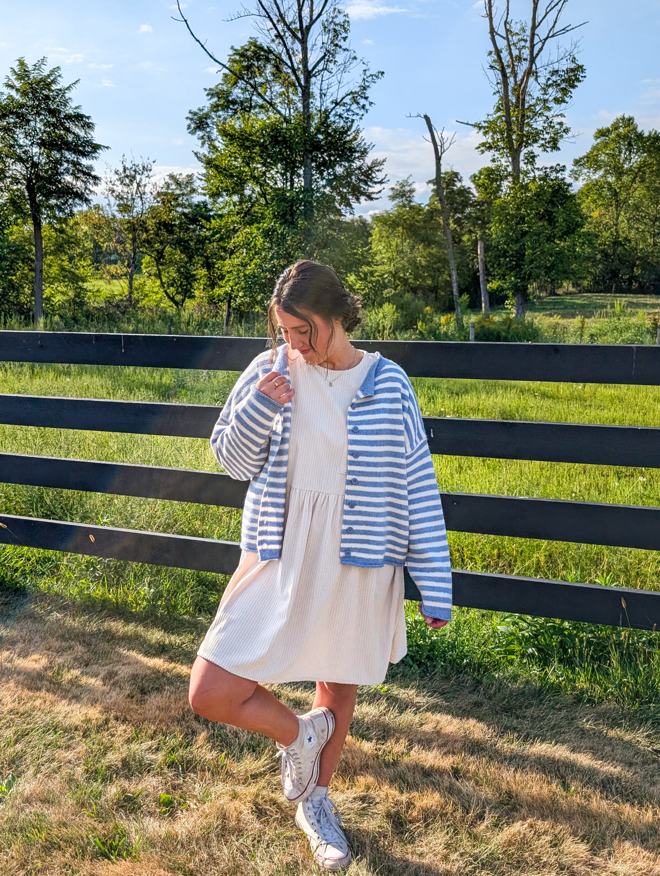 'Miles' Stripe Button Down Cardigan in Ivory