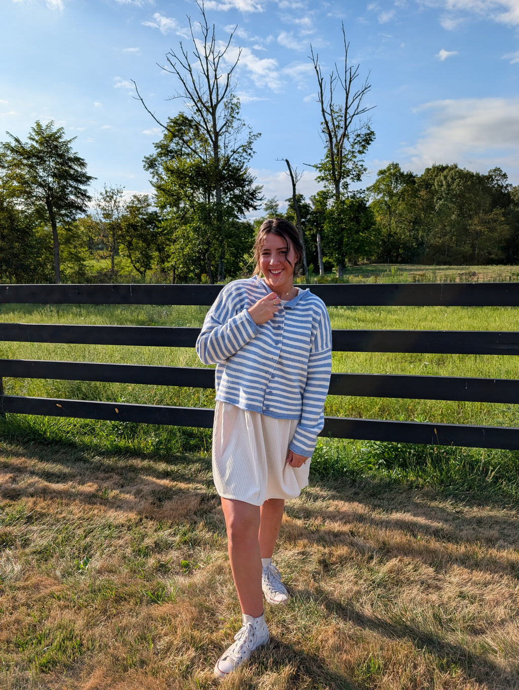 'Miles' Stripe Button Down Cardigan in Ivory