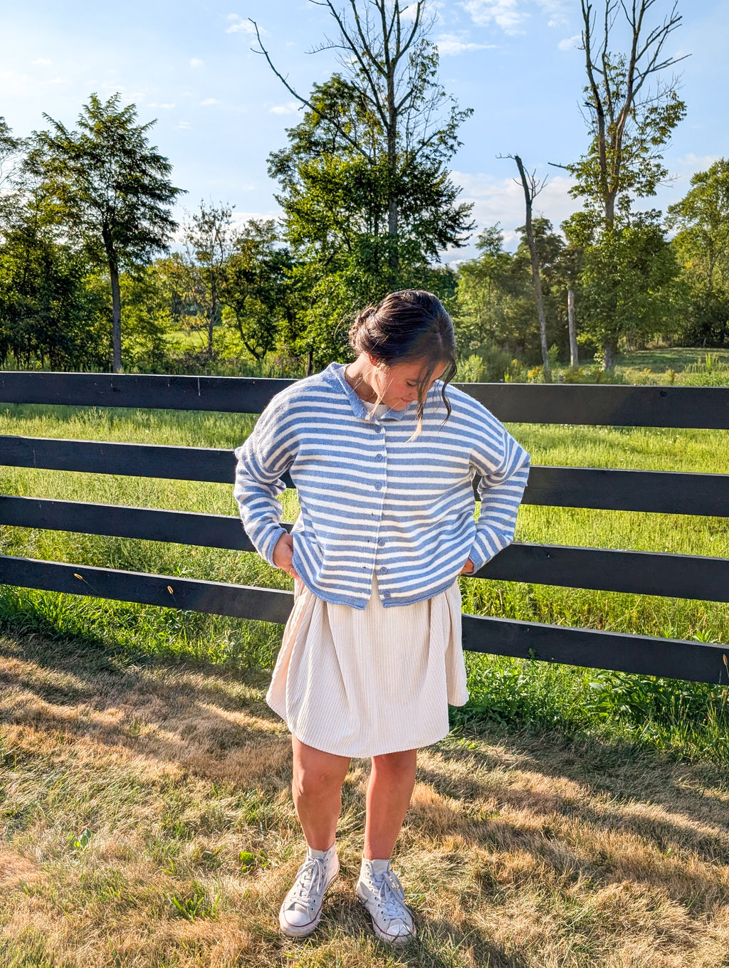 'Miles' Stripe Button Down Cardigan in Ivory