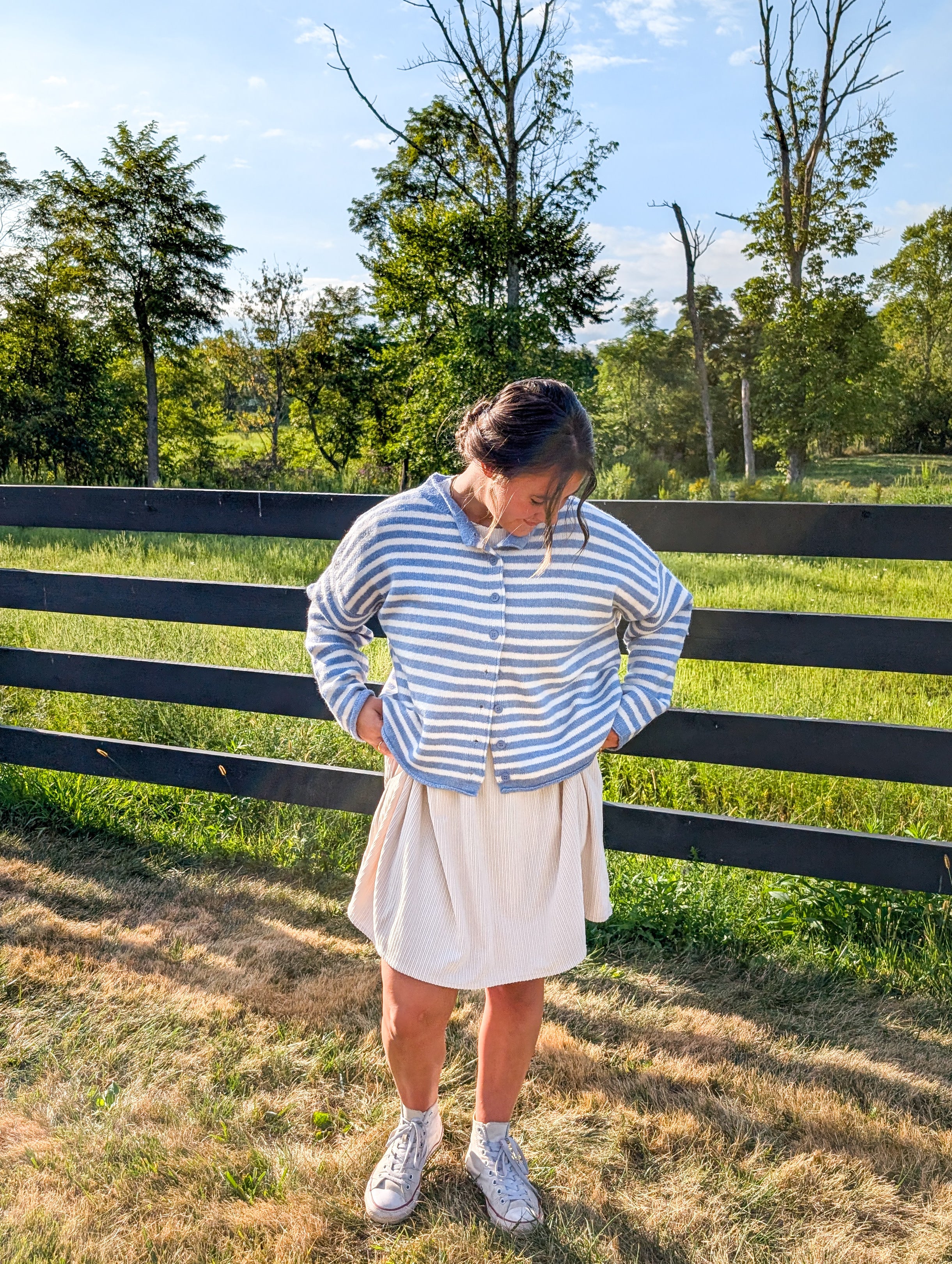 'Miles' Stripe Button Down Cardigan in Ivory