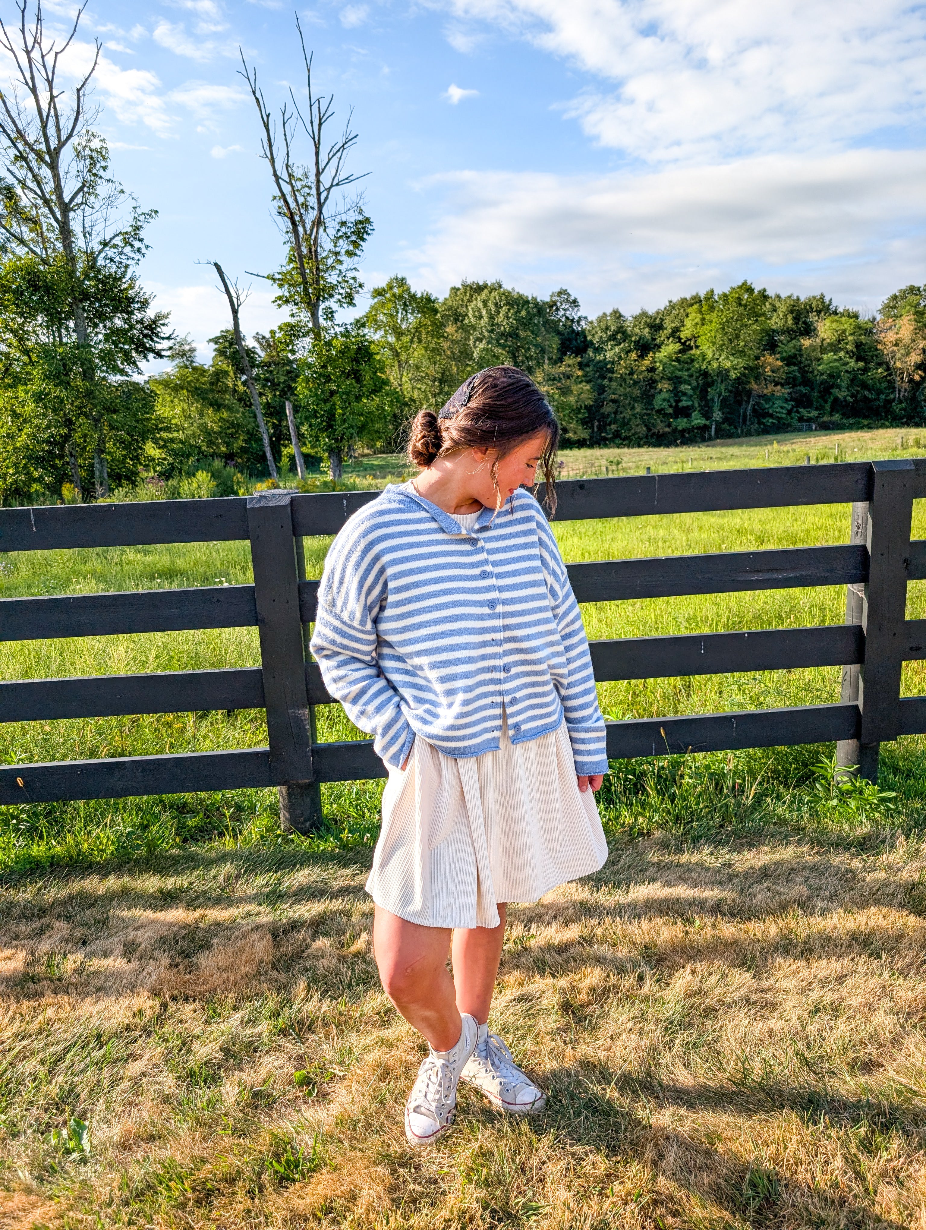 'Miles' Stripe Button Down Cardigan in Ivory