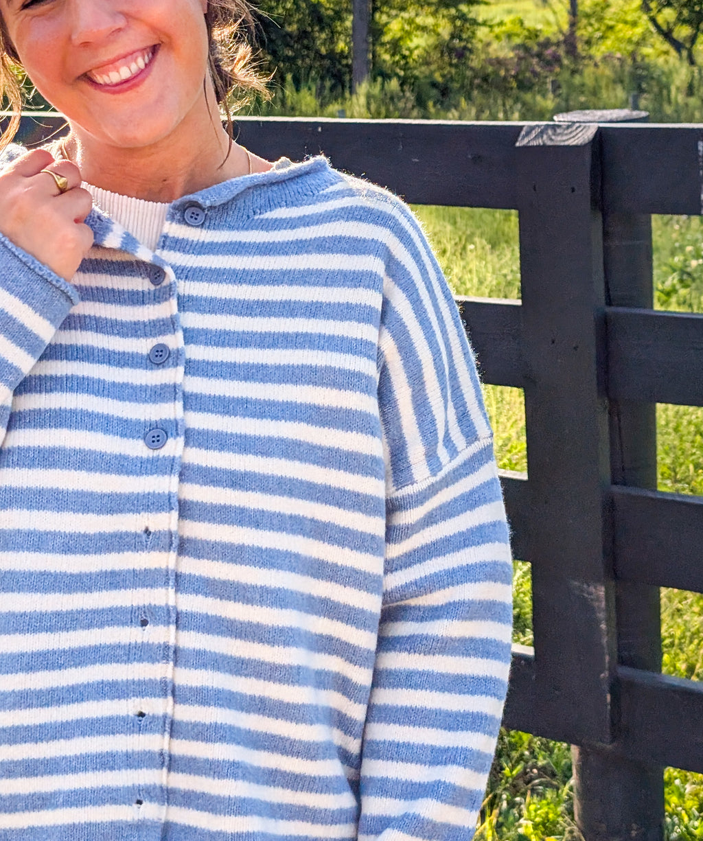 'Miles' Stripe Button Down Cardigan in Ivory