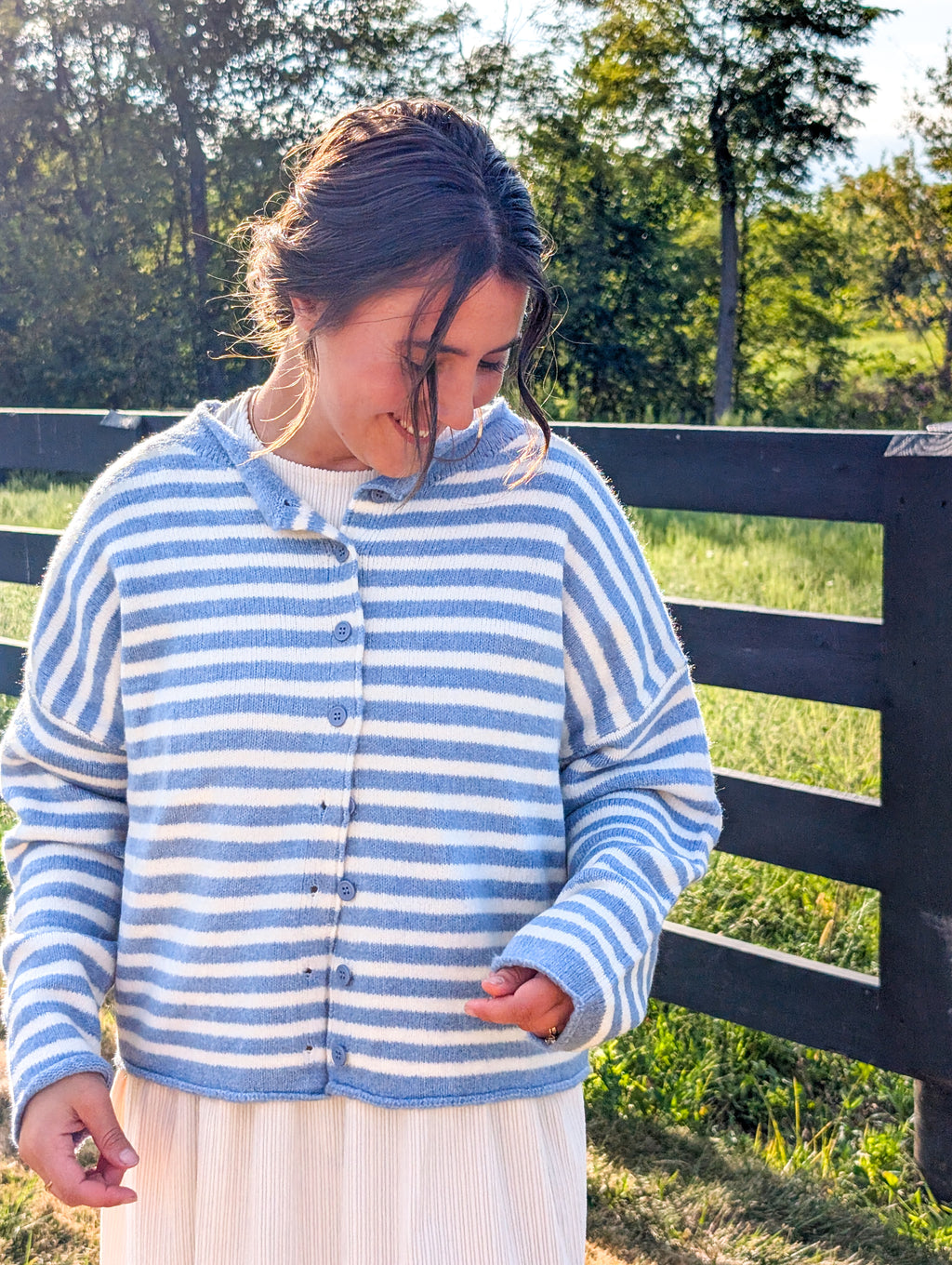 'Miles' Stripe Button Down Cardigan in Ivory