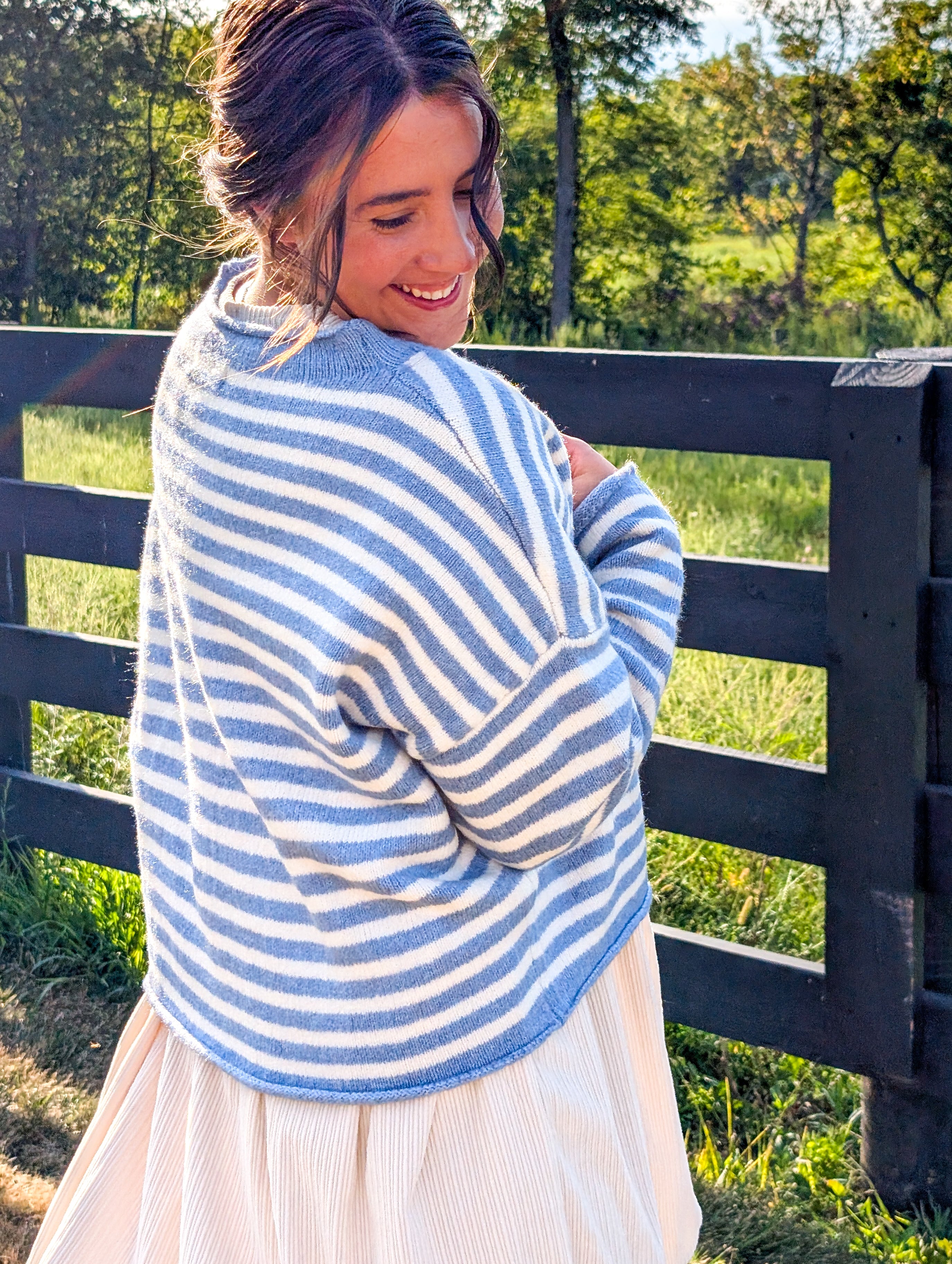 'Miles' Stripe Button Down Cardigan in Ivory