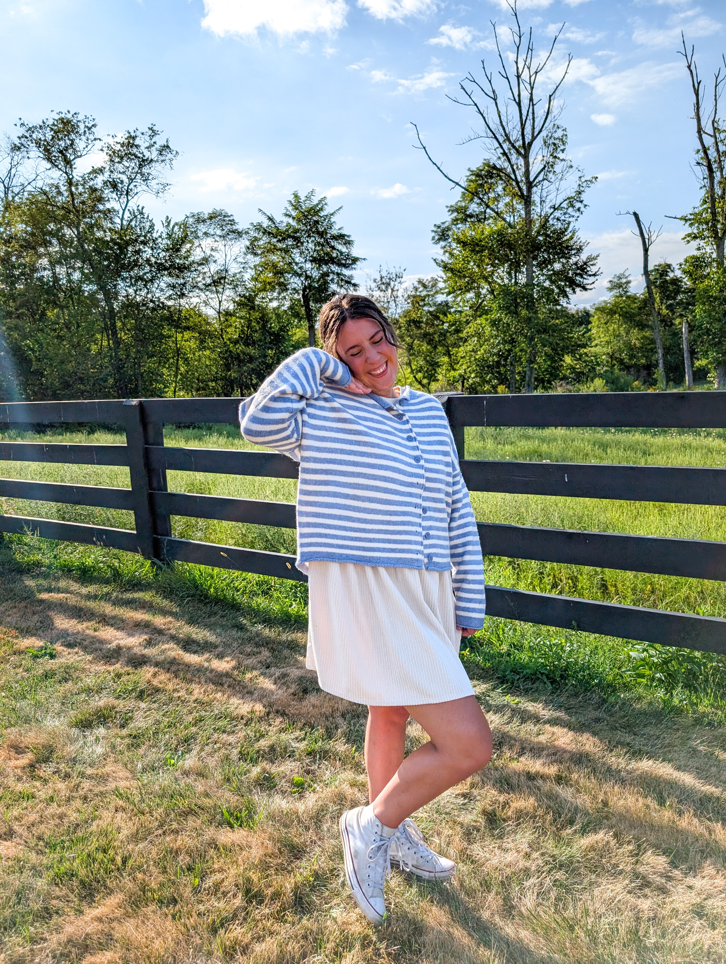 'Miles' Stripe Button Down Cardigan in Ivory