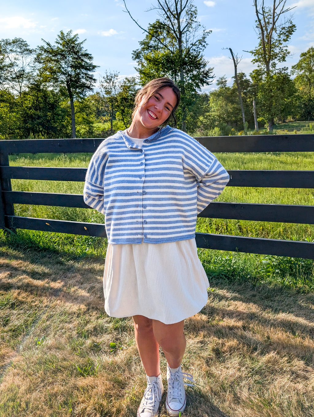 'Miles' Stripe Button Down Cardigan in Ivory