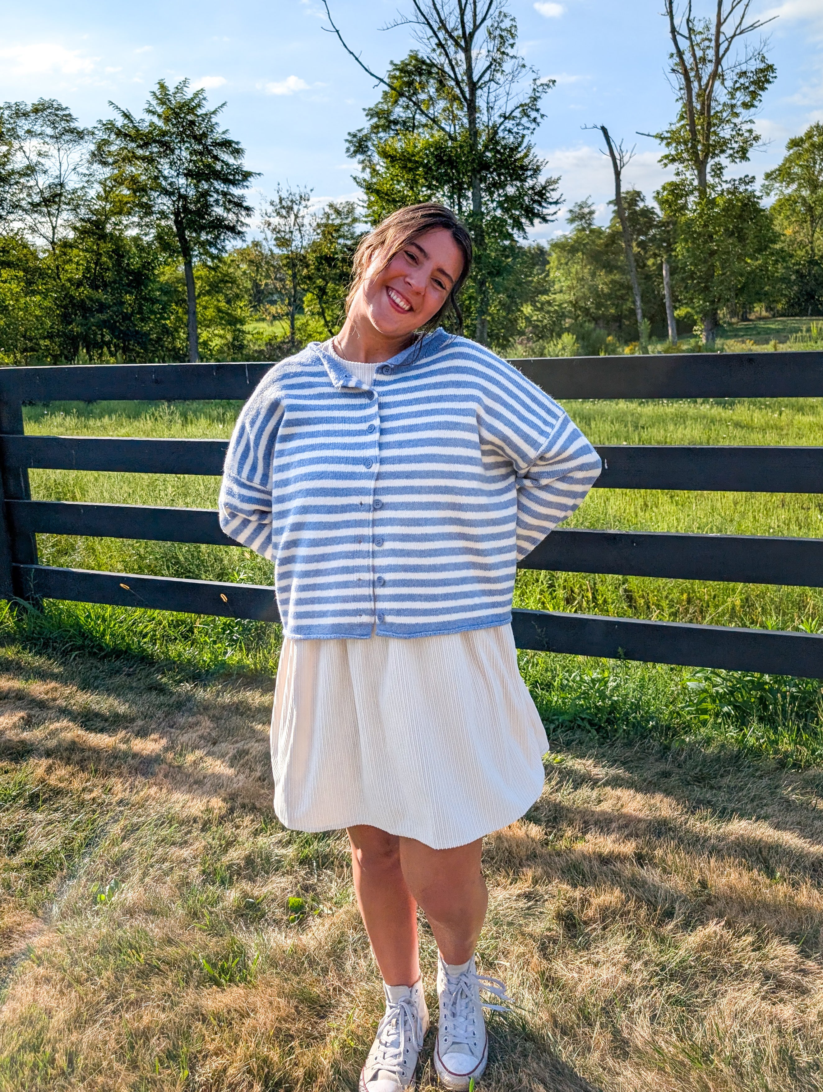 'Miles' Stripe Button Down Cardigan in Ivory