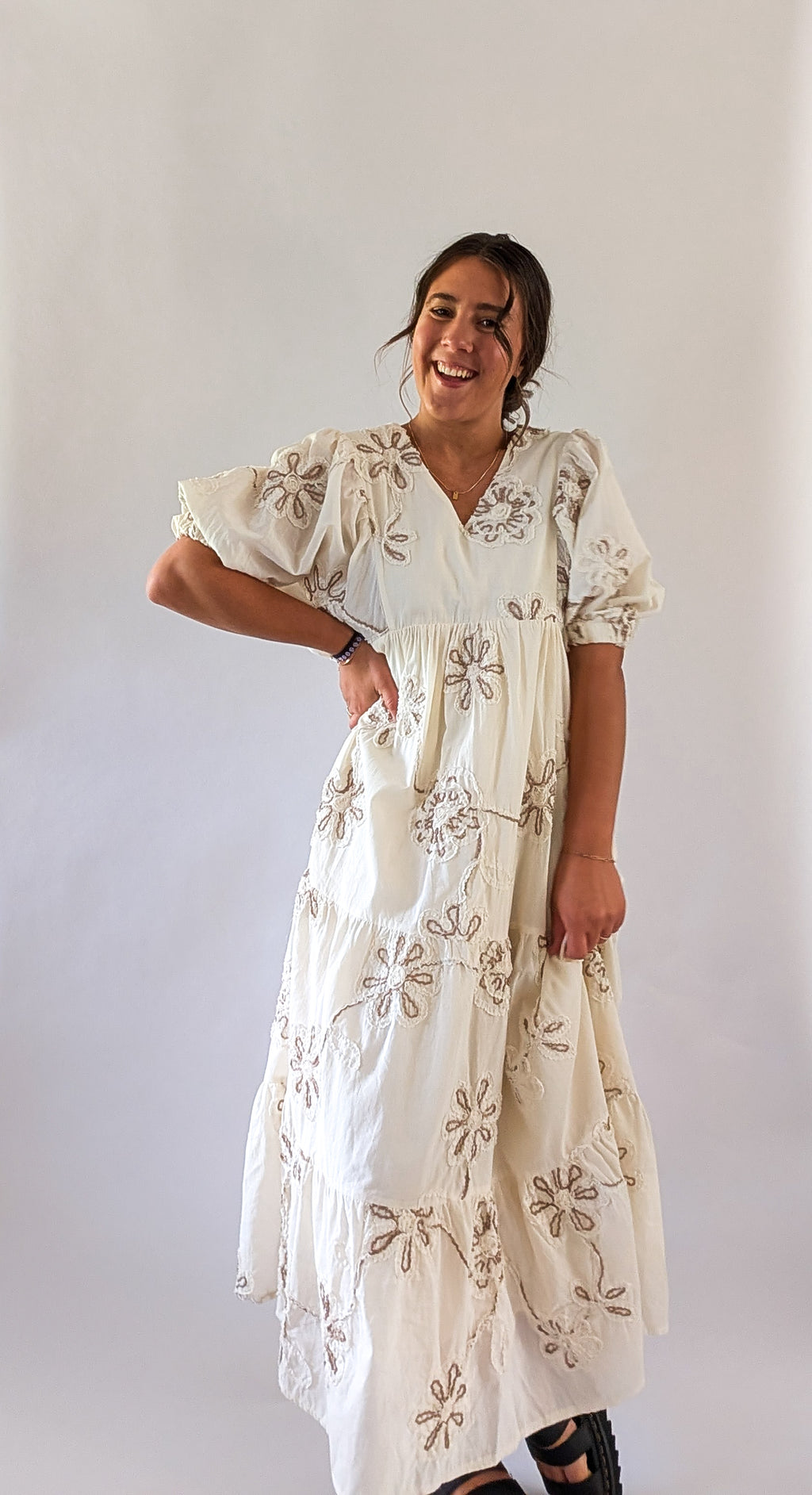 'Willa' Floral Maxi Dress in Cream