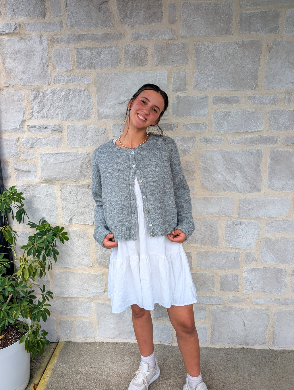 'Pepper' Button Down Cardigan in Heather Grey