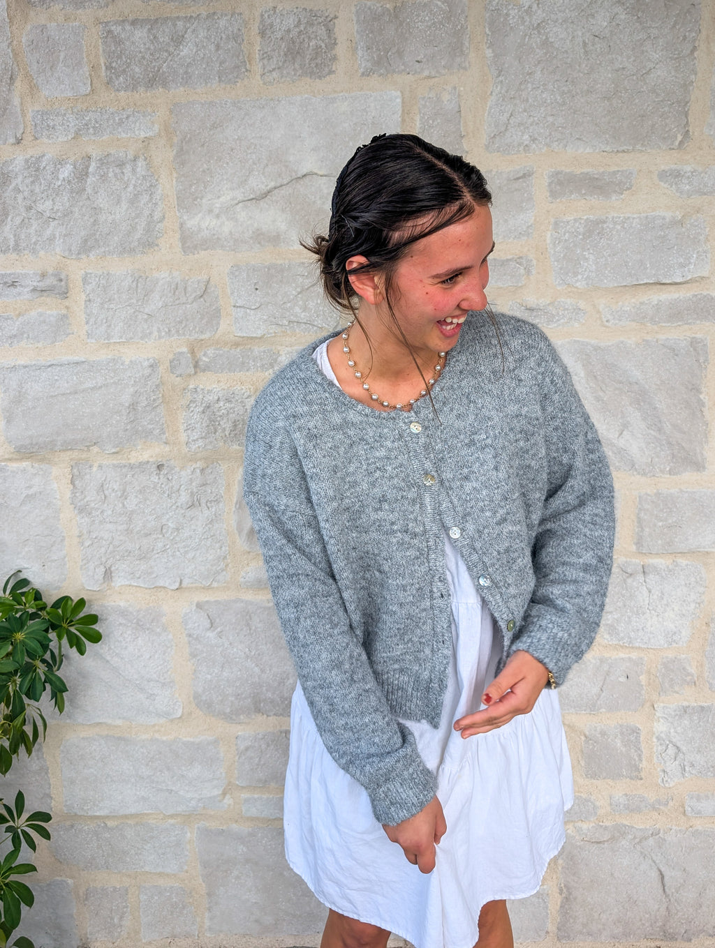 'Pepper' Button Down Cardigan in Heather Grey