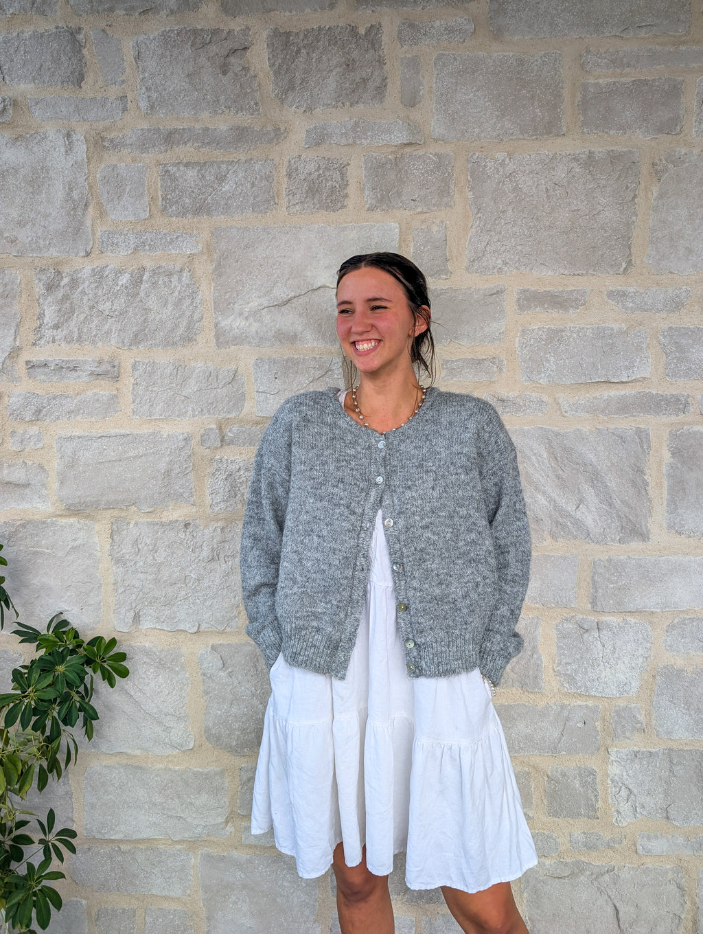 'Pepper' Button Down Cardigan in Heather Grey