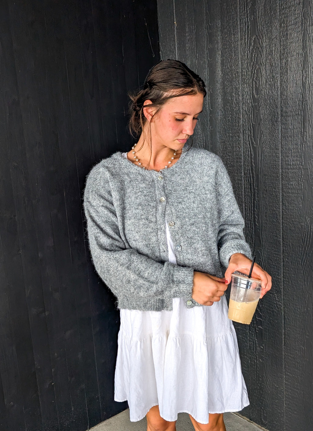 'Pepper' Button Down Cardigan in Heather Grey