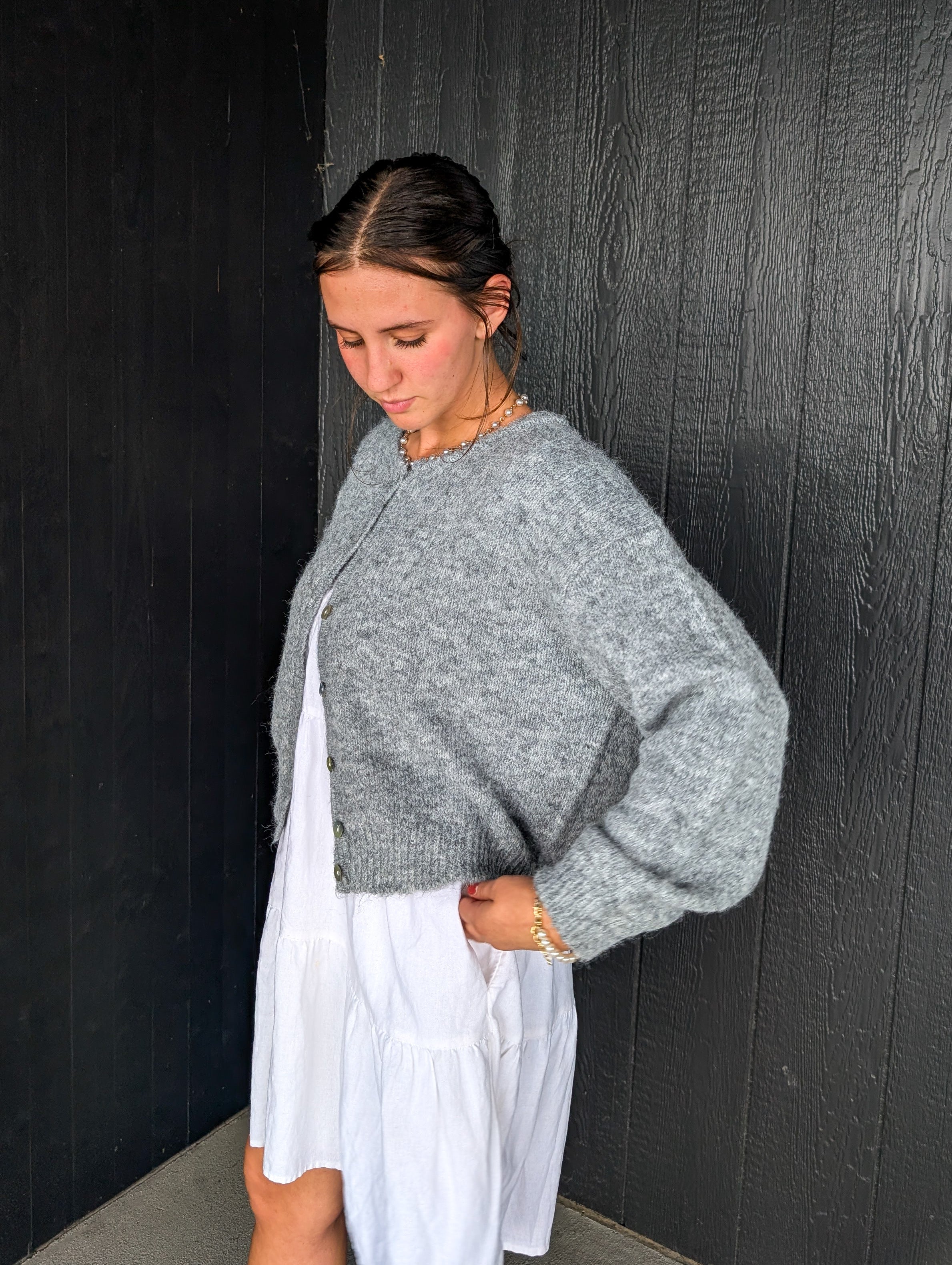 'Pepper' Button Down Cardigan in Heather Grey