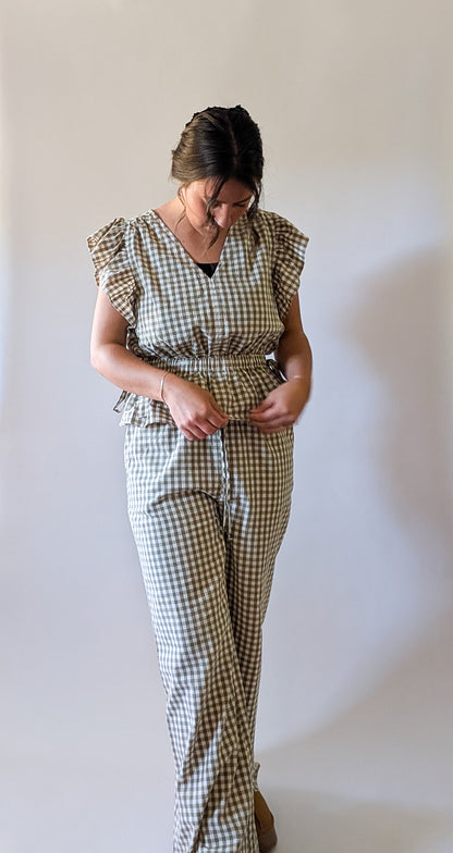 'Portland' Gingham Flair Pants in Olive