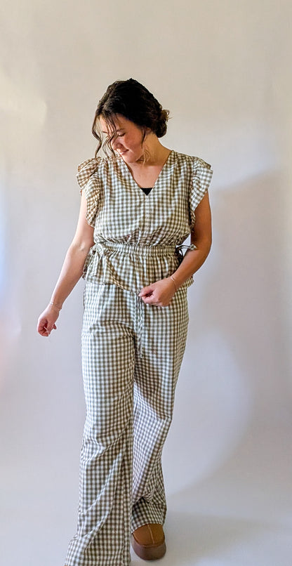 'Portland' Gingham Flair Pants in Olive