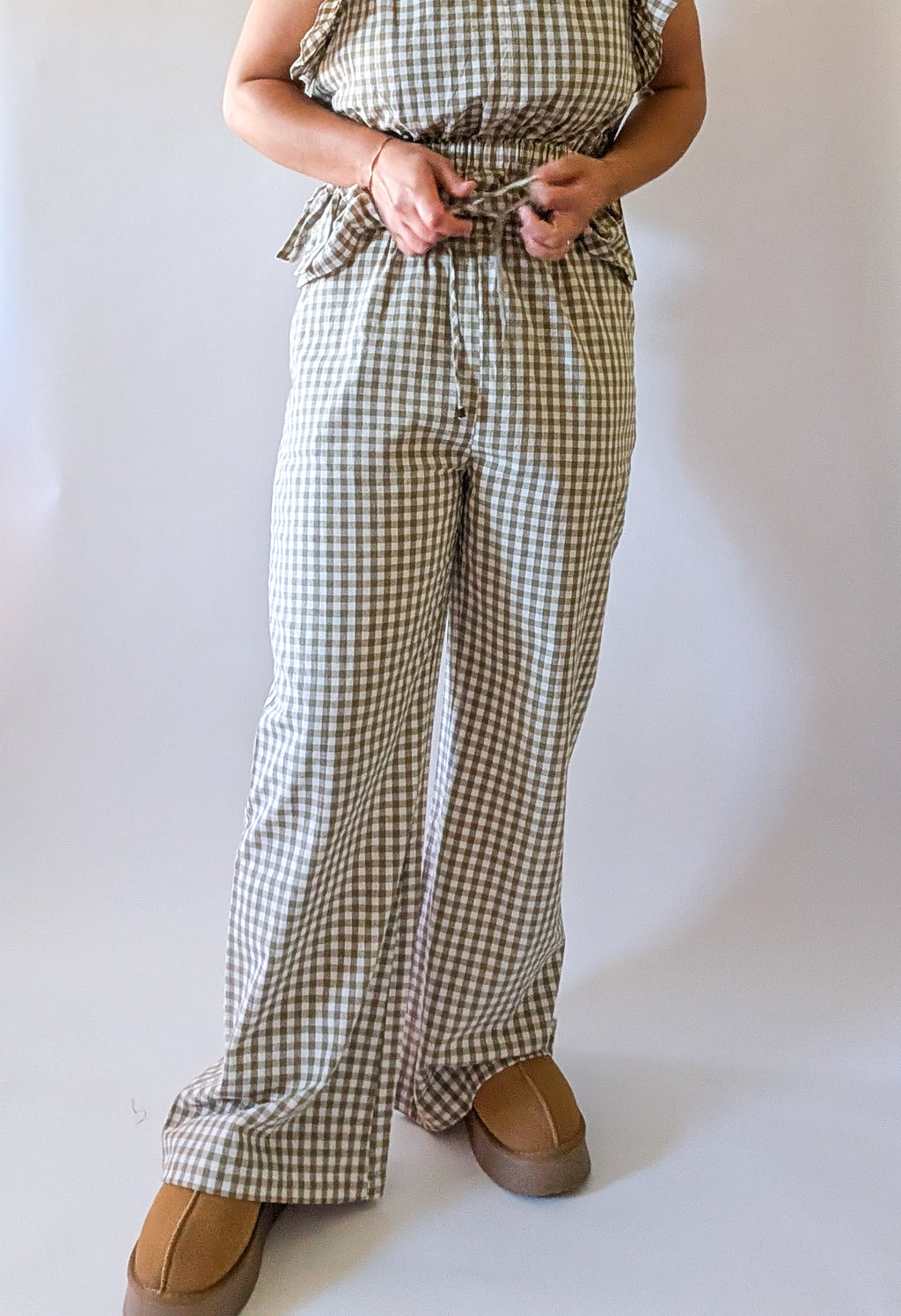 'Portland' Gingham Flair Pants in Olive