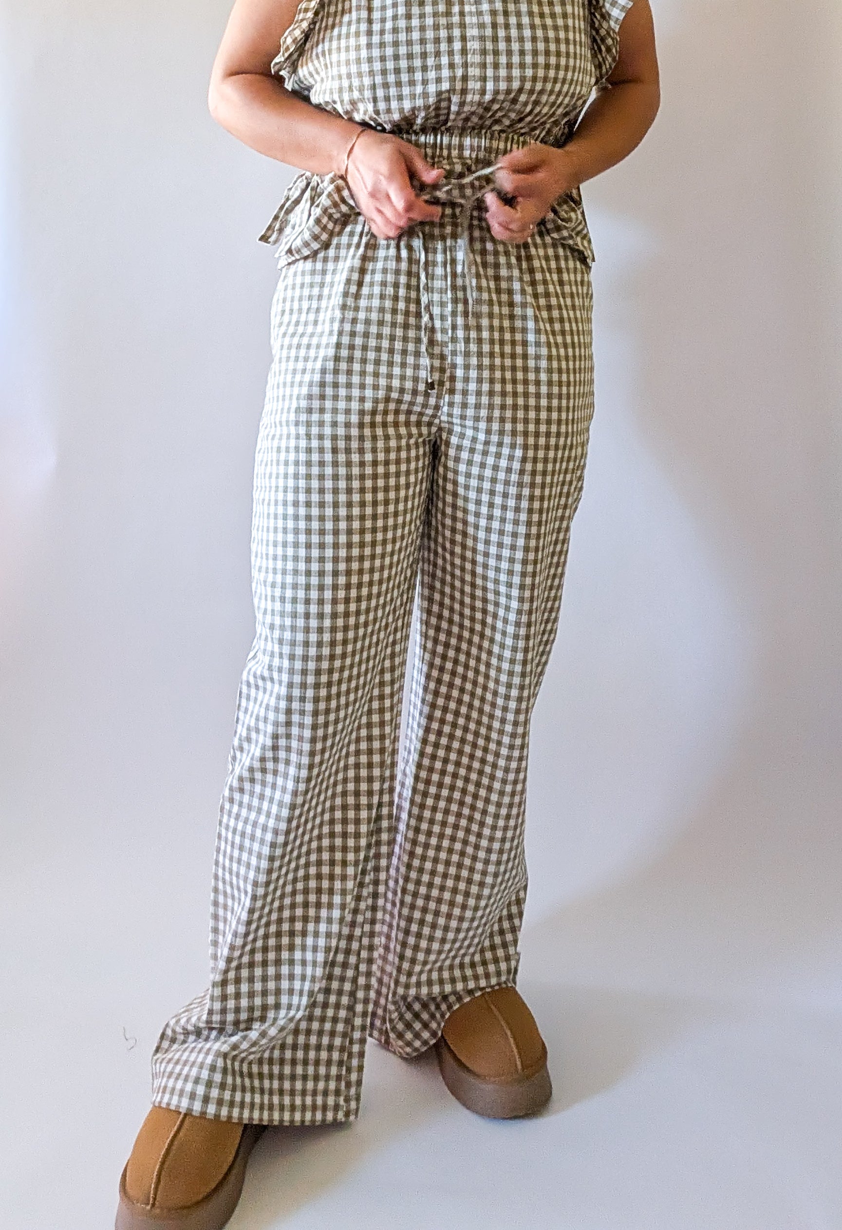 'Portland' Gingham Flair Pants in Olive