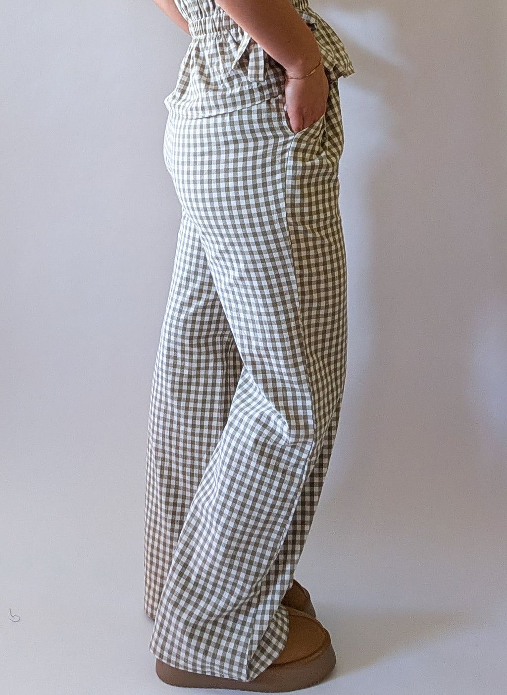 'Portland' Gingham Flair Pants in Olive