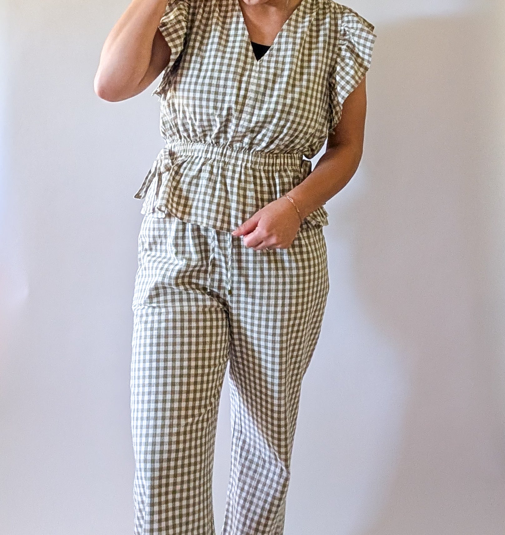 'Portland' Gingham Flair Pants in Olive