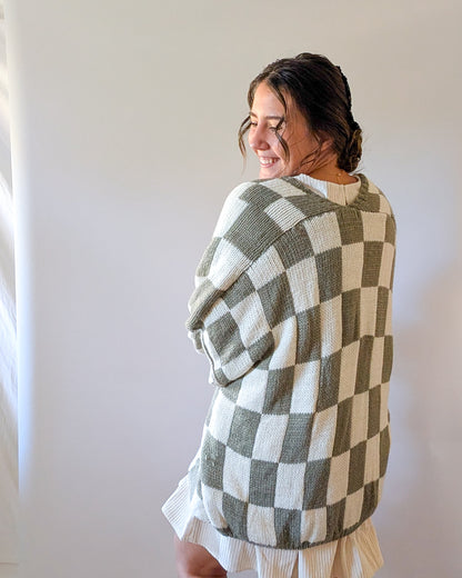 'Lauren' Checkered Cardigan in Olive