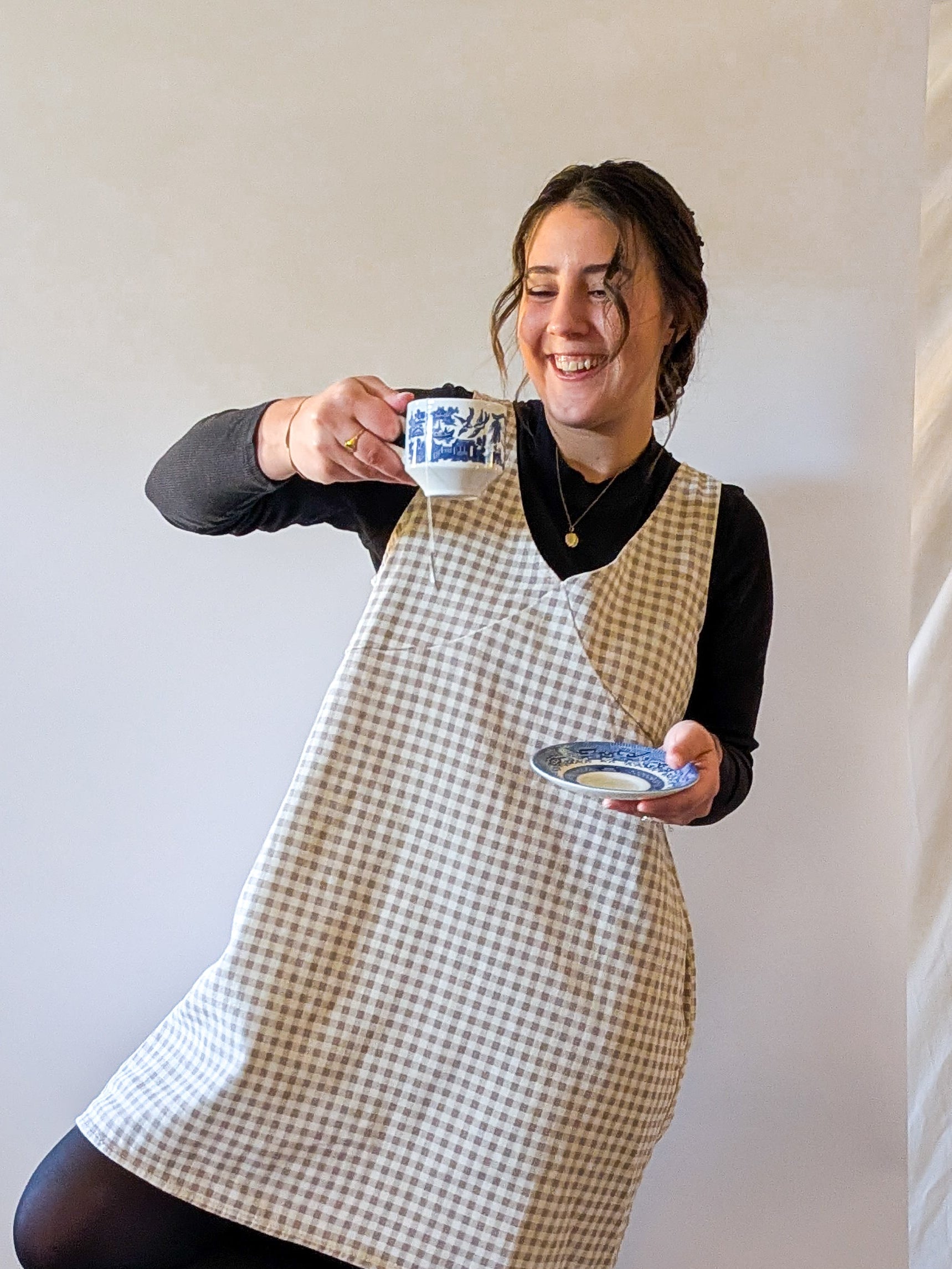 'Parker' Gingham Mini Jumper in Beige