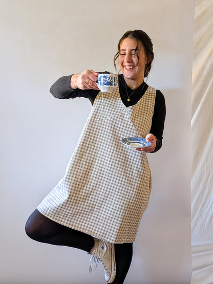 'Parker' Gingham Mini Jumper in Beige