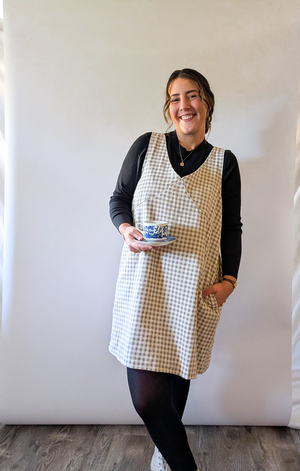 'Parker' Gingham Mini Jumper in Beige