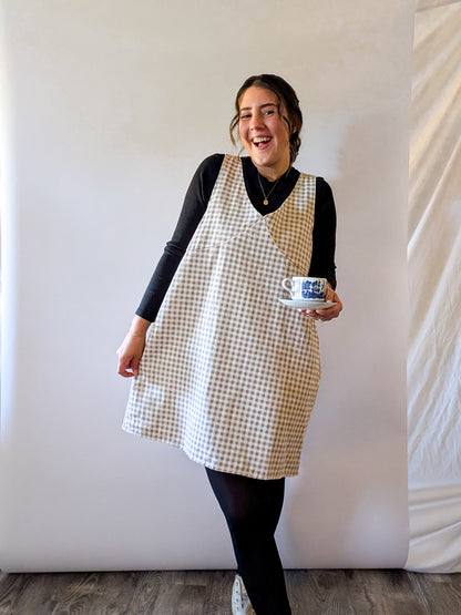 'Parker' Gingham Mini Jumper in Beige