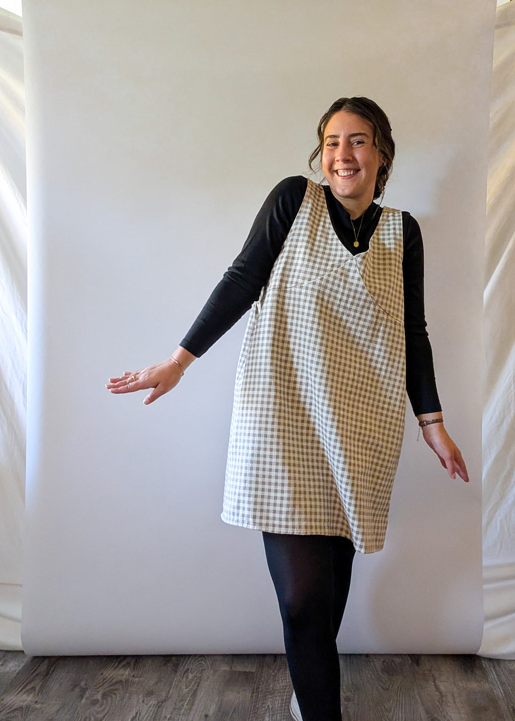 'Parker' Gingham Mini Jumper in Beige