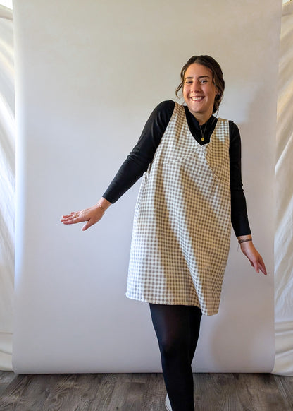 'Parker' Gingham Mini Jumper in Beige