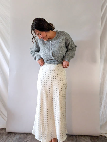 'Bennet' Satin Midi Skirt in Ivory