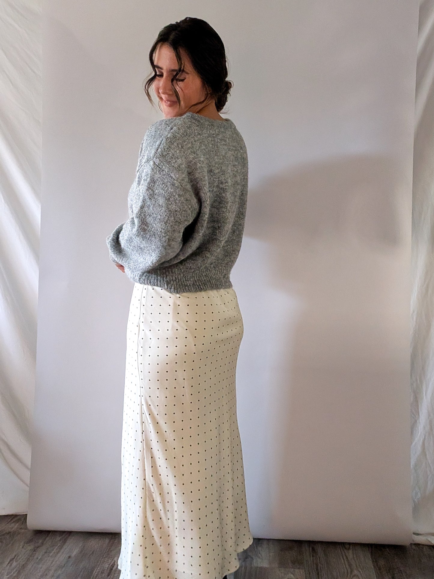 'Bennet' Satin Midi Skirt in Ivory