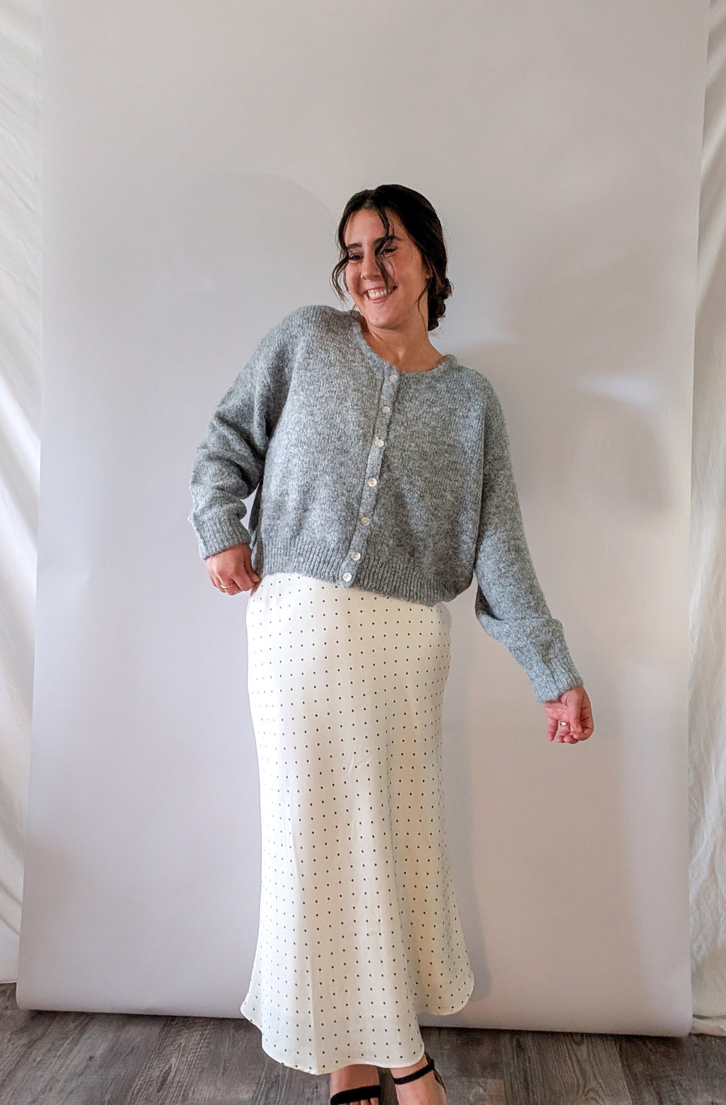 'Bennet' Satin Midi Skirt in Ivory