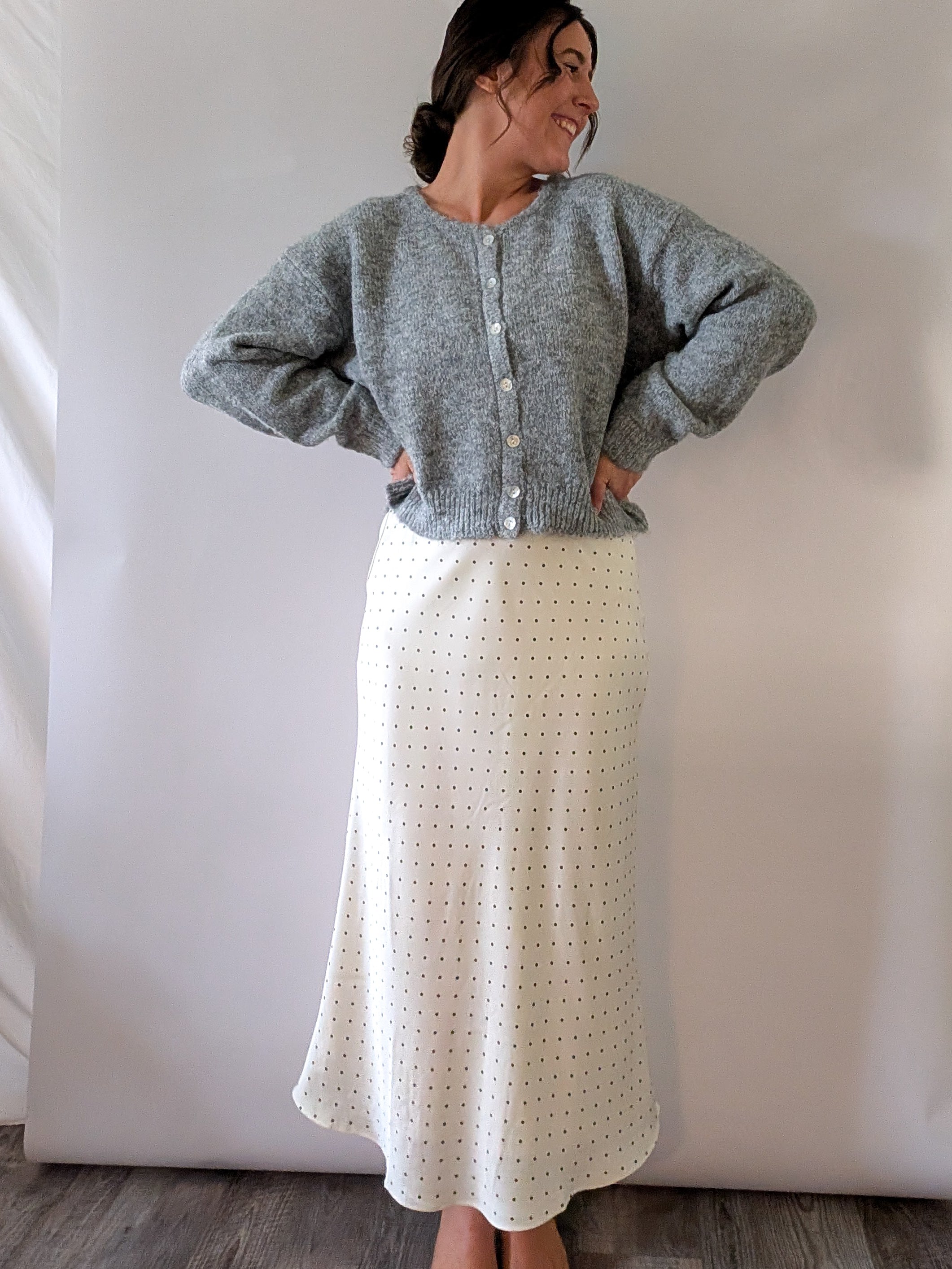 'Bennet' Satin Midi Skirt in Ivory