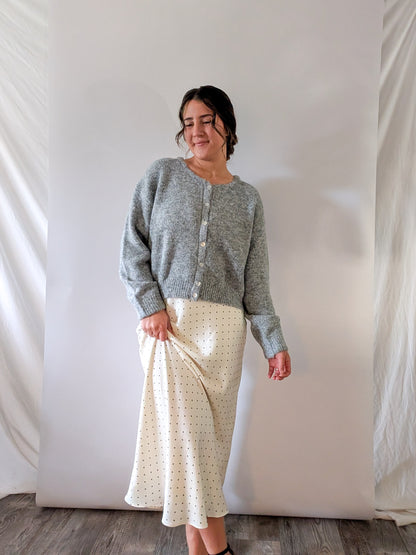 'Bennet' Satin Midi Skirt in Ivory