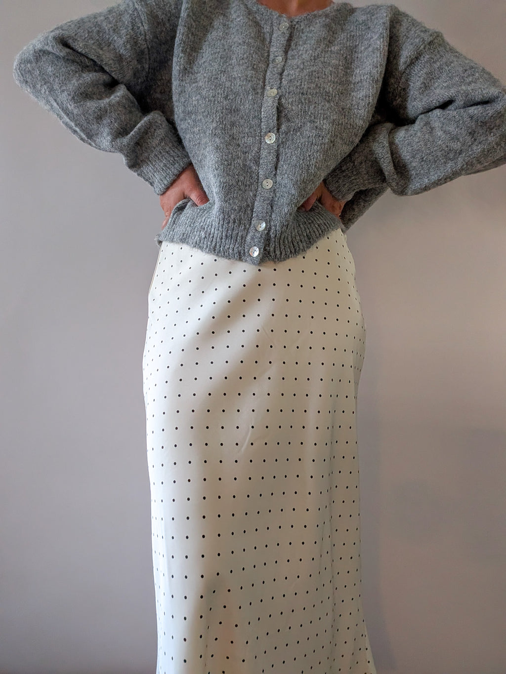 'Bennet' Satin Midi Skirt in Ivory