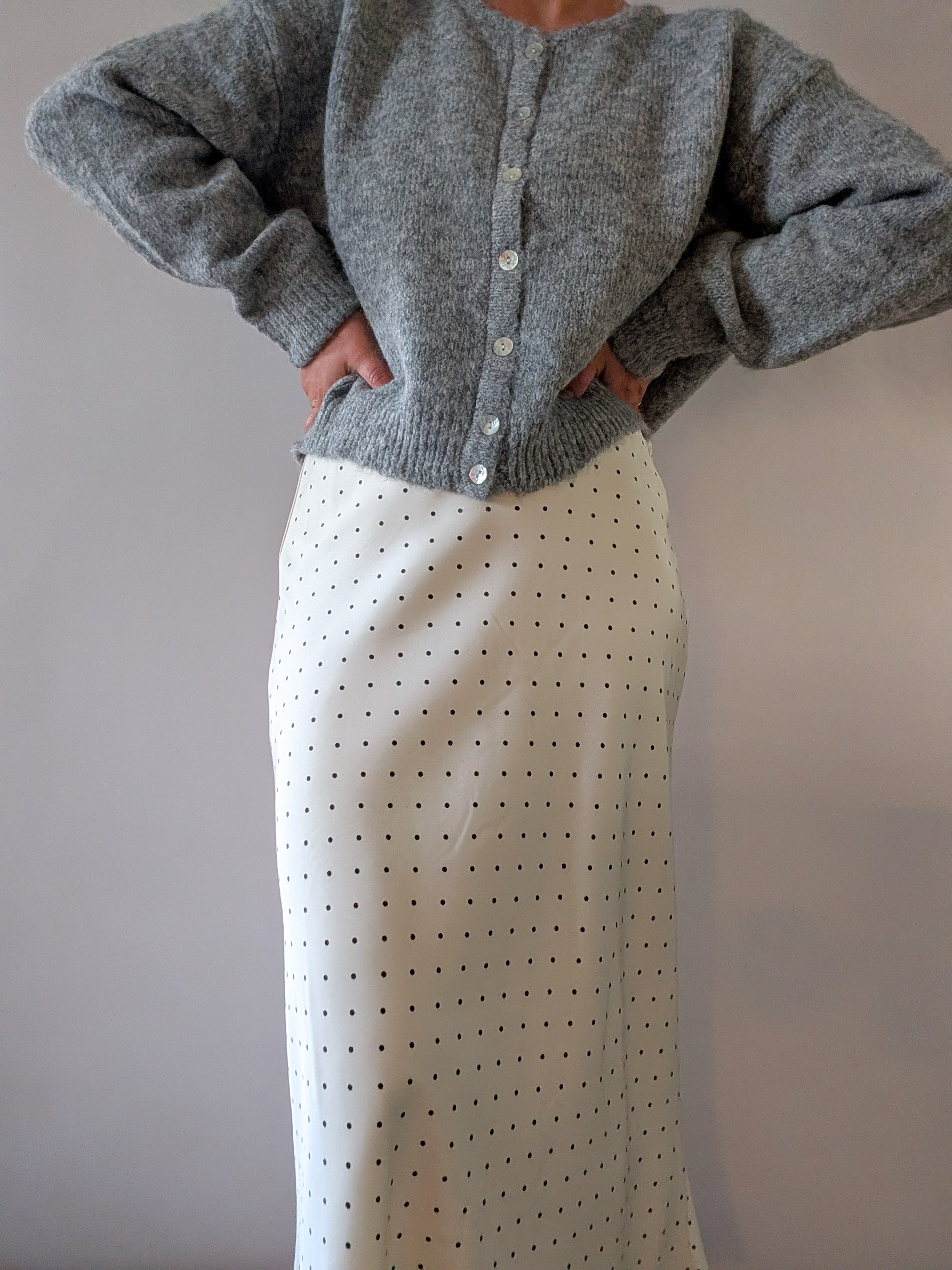 'Bennet' Satin Midi Skirt in Ivory