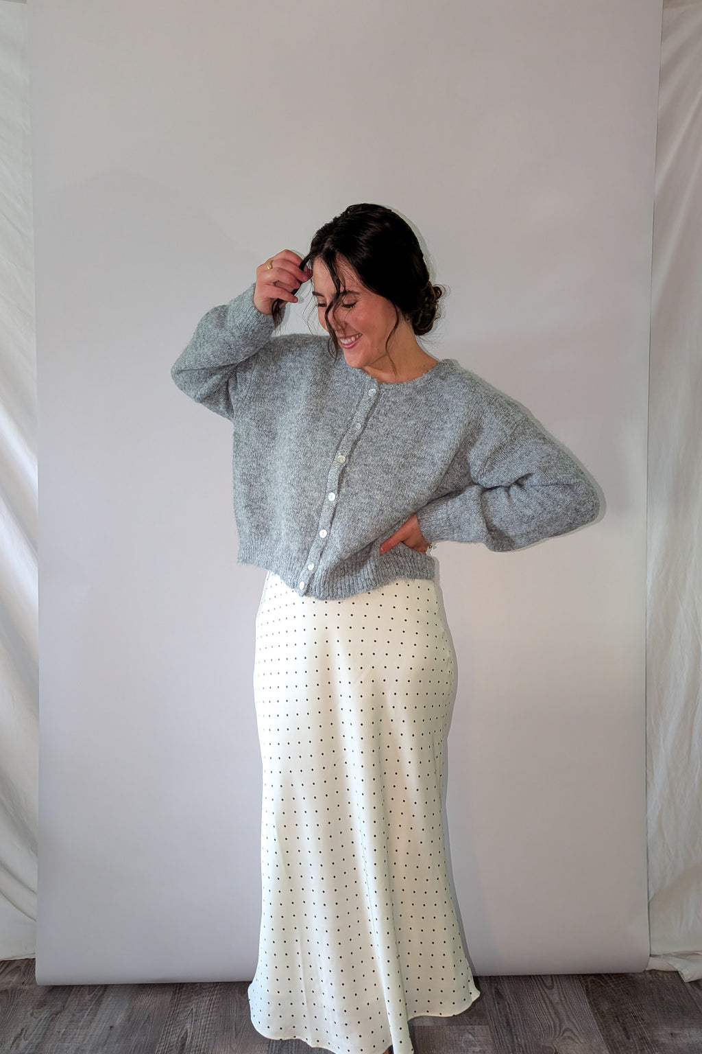 'Bennet' Satin Midi Skirt in Ivory