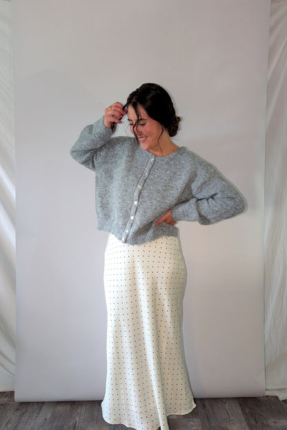 'Bennet' Satin Midi Skirt in Ivory