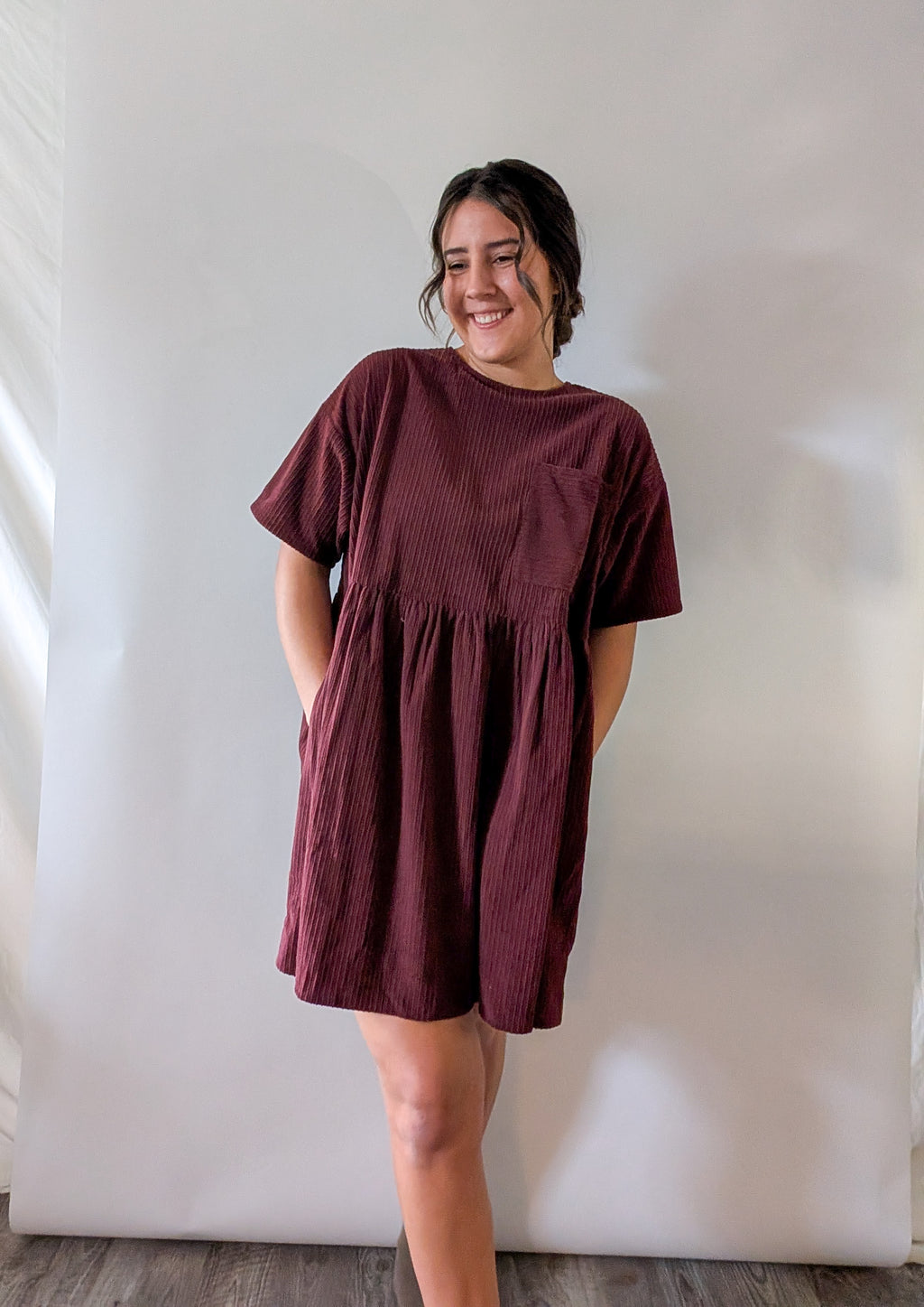 'Wyatt' Cordery Midi Dress in Burgundy