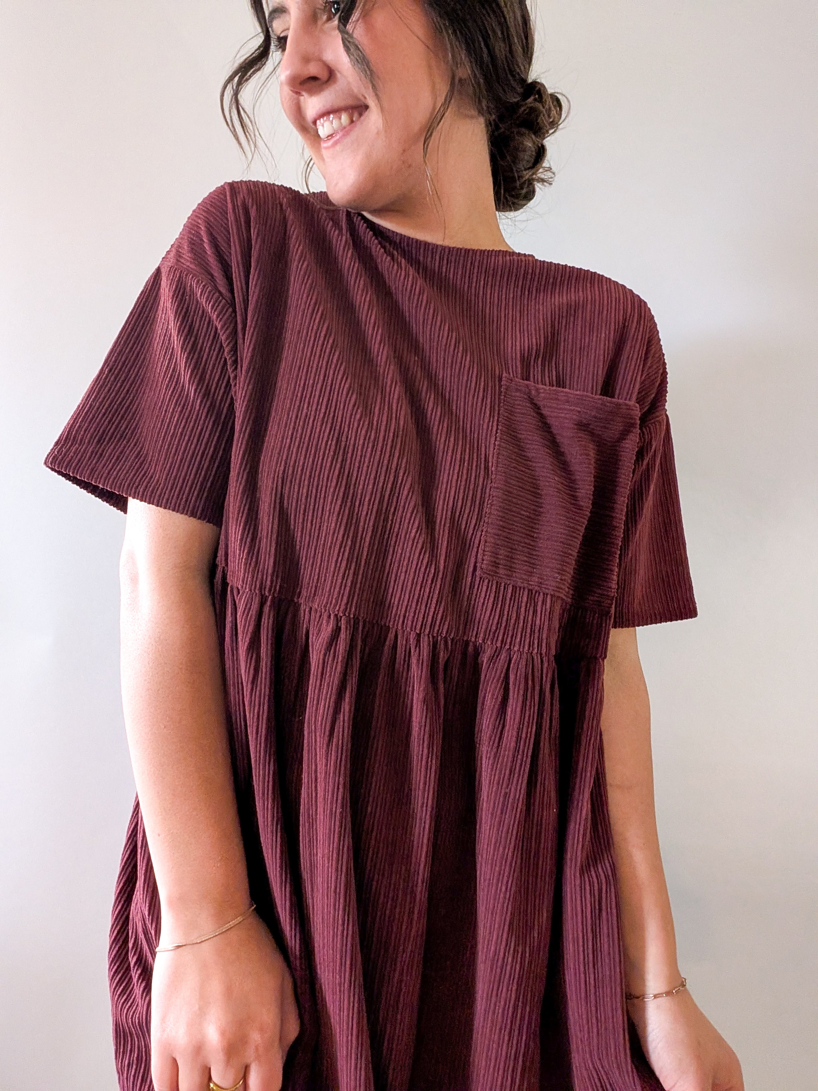 'Wyatt' Cordery Midi Dress in Burgundy