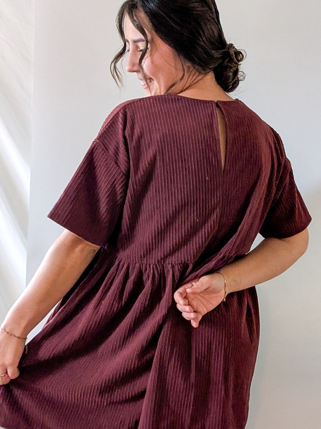'Wyatt' Cordery Midi Dress in Burgundy